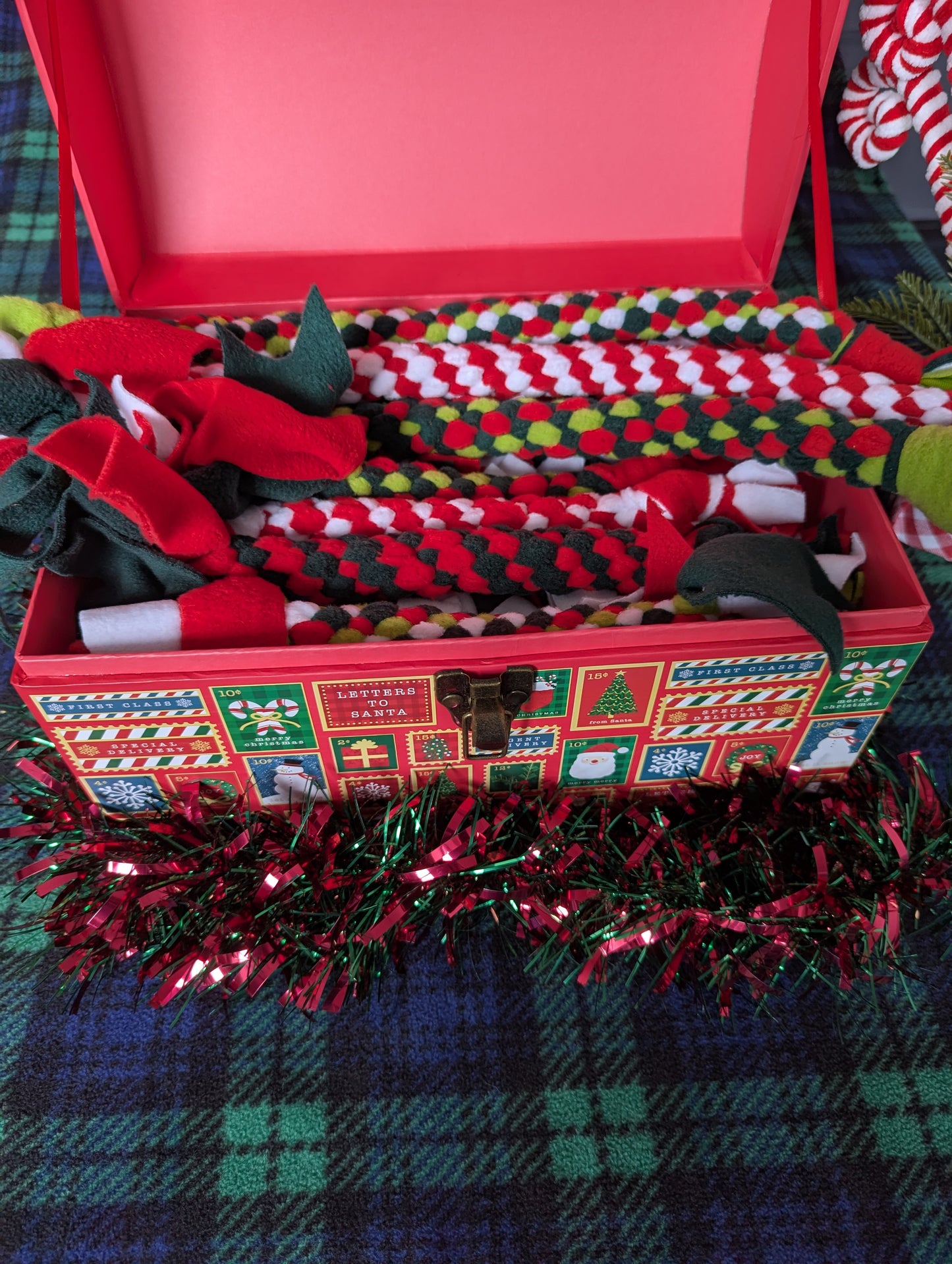 Handcrafted tug toy - small - Christmas colours